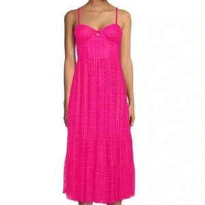 NWT Betsy Johnson Ava Corset Lace Midi Dress, Size 4, Dark Pink, Thin Straps